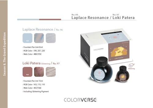 Image of Colorverse Ink - Season 8 - The Grand Expedition - No.96 Laplace Resonance (65ml) and No.97 Loki Patera (Glistening) (15ml) Fountain Pen Ink