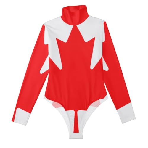 Body de manga larga para mujer GuoChe con bandera de Canadá y cuello alto