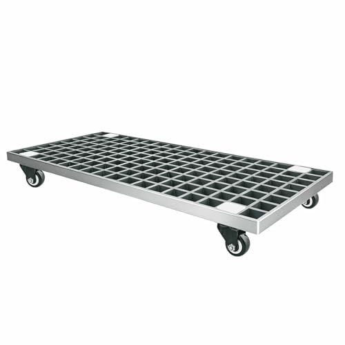 Laohucai Rectangular Plant Stand with Lockable Wheels Heavy Duty Potted Plant Caddy for Indoor Outdoor Rolling Dolly Casters to Carry Potted Flower Pot, for Patio Yards Gardens Balconie(Gray,69x46cm)