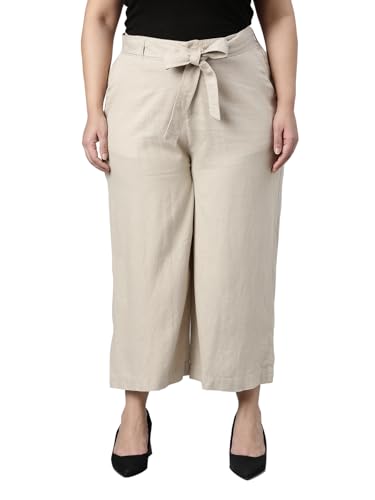 Image of GO COLORS Solid Linen Culottes for Women | High Rise, Side Pockets, Front tie-up