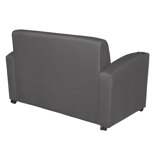 Image of Romig Superstellar Loveseat with 360-Degree Swiveling Tablet Arm, Ash Grey Finish, Grey Vinyl Upholstery, Ergonomic Seating for Offices, Homes, Lounges, or Study Areas
