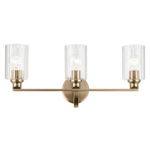 Image of Kichler Gioe 24.25 inch 3-Light Bathroom Vanity Light Fixture with Clear Fluted Glass in Champagne Bronze, Damp Rated for Mirror, Powder Room (24.25 inch W x 10.5 inch H), 55226CPZFLU