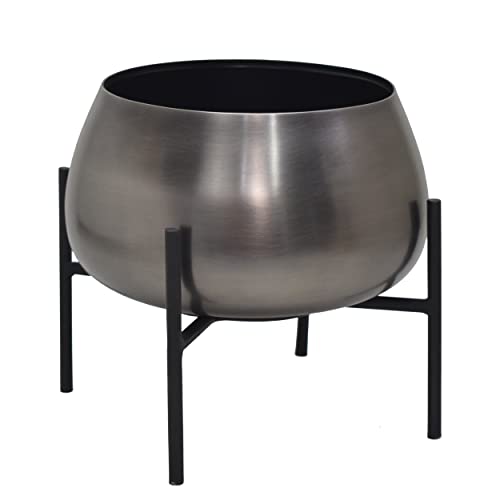 EGLO LIVING Übertopf Sakata, Deko Blumentopf mit Füßen, Blumenständer aus Metall in Nickel-Antik und Schwarz, Pflanzentopf mit Gestell, 24 x 21 cm Cover