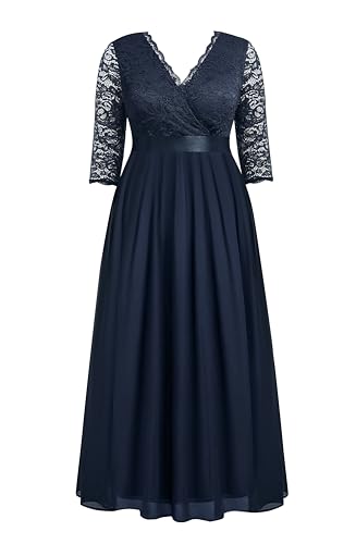 Image of Pinup Fashion Wedding Dresses for Bride Plus Size - Formal Evening Gown Wrap Neck Lace Chiffon Long Dress