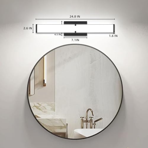 Image of Bathroom Lighting Fixtures Over Mirror: ETL Certified 24 Inch Black Modern LED Vanity Lights 5000K Cool White IP44 - Dimmable Vanity Light Bar 2500LM with Clear Shade - Bathroom Light Fixtures