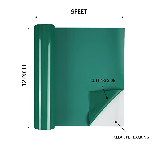 Image of HTVVETUR HTV Vinyl Rolls Heat Transfer Vinyl - 12 inch x 9ft Green HTV Vinyl for Shirts, Iron on Vinyl for Cameo - Easy to Cut & Weed for Heat Vinyl Design (06 K6 Green-9ft)