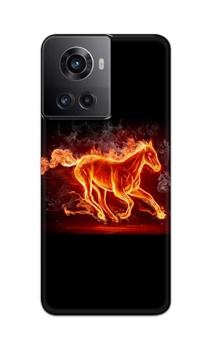 Image of PRINTFIDAA Printed Hard Back Cover Case for OnePlus 10R 5G 80W | 150W Back Cover (Fiery Horse) -112