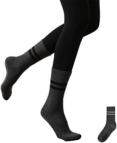 Kzkcy Yoga Socks Pilates Socks with Grips for Women Non Slip Grip Athletic Crew Socks for Workout Pure Barre Ballet Dance Hospital Socks Grey