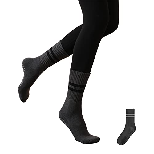 Kzkcy Yoga Socks Pilates Socks With Grips For Women Non Slip Grip Athletic Crew Socks For Workout Pure Barre Ballet Dance Hospital Socks Grey #TOP3