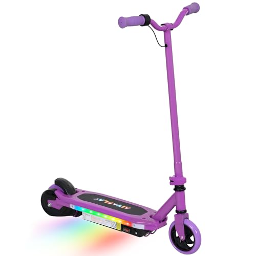 AIYAPLAY Trottinette électrique pour Enfants 6-14 Ans, Vitesse maximale 10 km/h, lumières LED colorées et Frein électrique, autonomie 8 km, Violet