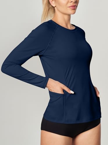 Image of IUGA Rash Guard for Women UPF 50+ SPF UV Protection Long Sleeve Workout Tops with Pockets Dry Fit Hiking Swim Shirt