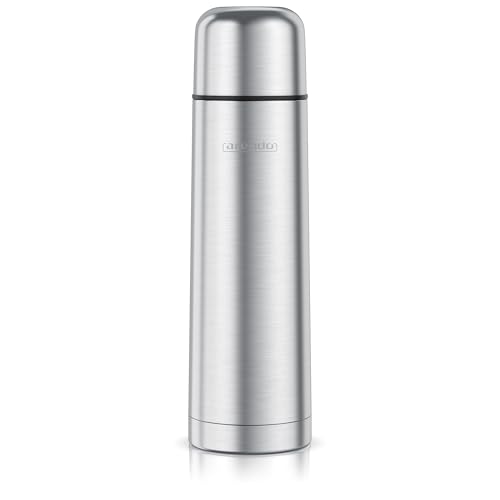 Arendo – Edelstahl Thermoflasche 500 ml – Isolierfalsche mit Automatikverschluss – 360° Trinköffnung – hält warm/kalt – auslaufsicher - mit Becher - Silber