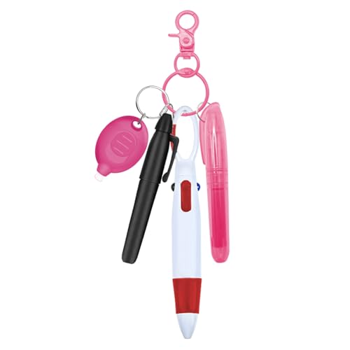 Daemson Nurse Pen Set, Badge Reel Pen Include Highlighter, Permanent Marker, Ballpoint Pen, LED Keychain Flashlight, and Nursing Keychain Clip (Pink)