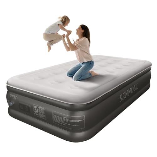 SENNOUL Twin Air Mattress with Built-in Pump, Flocked Top