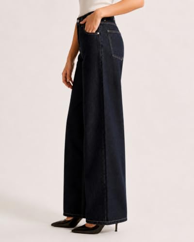 Image of GRECIILOOKS Denim Jeans for Women High Rise Waist | Relaxed Baggy Jeans for Woman Bootcut Wide Leg | Casual Loose Fit Denim Jean with Secure Zip & Button Closure | Stylish Everyday Wear Pant