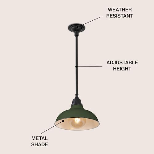 Image of JONATHAN Y Jasper 1-Light Farmhouse 12.25 inch Metal Pendant, Matte Olive Green | Indoor Outdoor Use, Rustic Vintage Dome Shade, Adjustable Height, Kitchen Island Porch Entryway, LED Bulb Included
