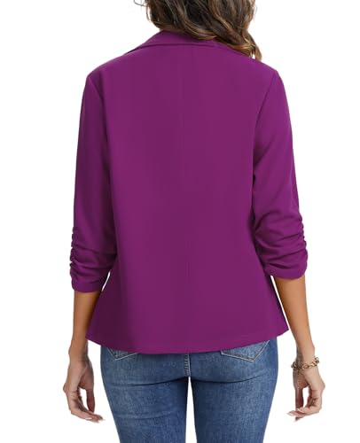 MINTLIMIT Women's Ruched 3/4 Sleeve Blazer Casual Notch Lapel Work Blazers Single Button Jackets Pockets2