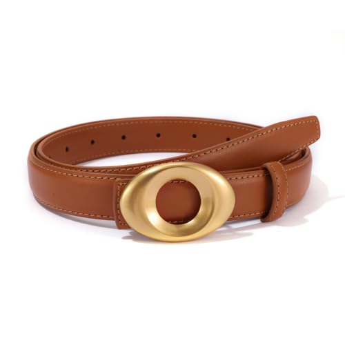 Women's Elegant Genuine Leather Belt Vintage Gold Buckle for Jeans - Main Image