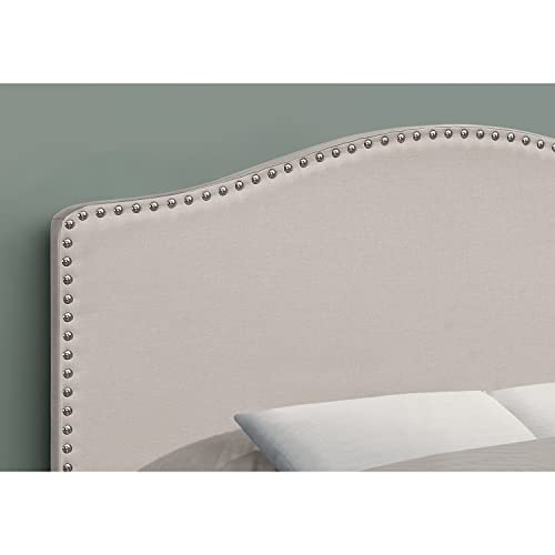 Monarch Specialties 6014F, Bedroom, Upholstered, Look, Beige, Transitional Bed-Full Size Linen Headboard #TOP6