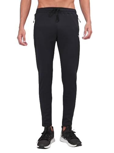 Image of TECHNOSPORT Men's Slim Fit Track Pants with Zip Pockets, ELASTO Plus Quick Dry Stretchable Lightweight Lower for Gym Running Yoga and Sports