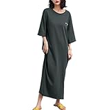 [HEWEAYTA] ルームワンピース レディース 半袖 丸首 - パジャマワンピース 綿 夏 ロング丈 薄手 ゆったり 部屋着ワンピース(グレー01 M)
