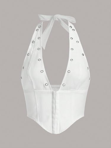 WDIRARA Women's Y2K Halter Top Deep V Backless Asymmetrical Hem Cami Crop Tops3