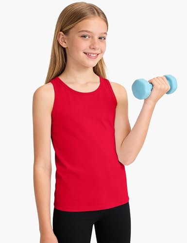 Image of Auranso Girls Tank Tops Cotton Sleeveless Undershirts Athletic Dance Tops