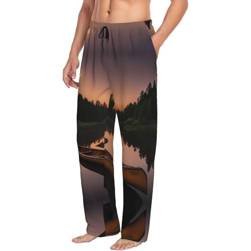 Moonlit Canoe Allagash River Print Men Relaxation Pajama Pants Soft Lightweight Lounge Bottoms With Drawstring Pants2
