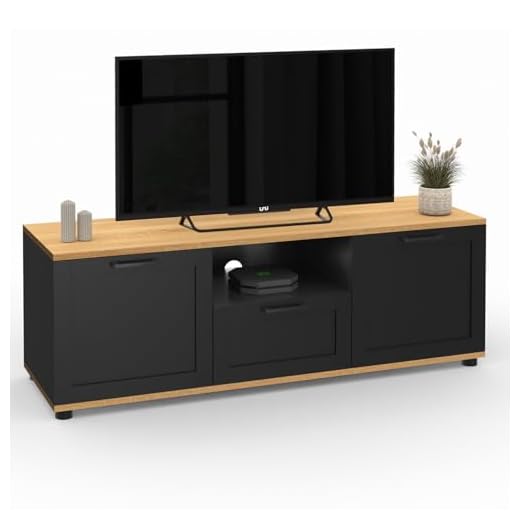 IDMarket - Meuble TV 110 cm VITO avec tiroir et Niche Noir et Bois