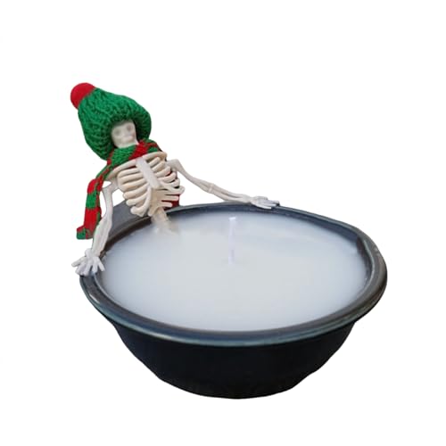 Vela de esqueleto de Halloween, decoración de Halloween, adorno gótico, caldero de leche, lavabo, vela de calavera con sombrero, bufanda, decoración del hogar, regalo
