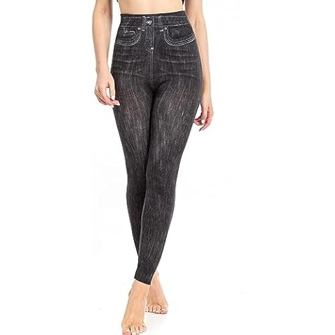 AMhomely Floral Print Faux Denim Leggings Cover