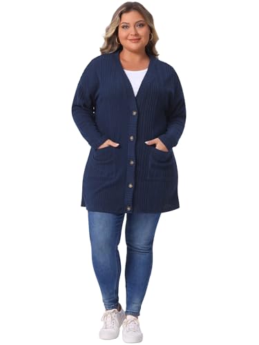 Agnes Orinda Plus Size Cardigans for Women Button V Neck Long Sleeve Lightweight Soft Knit Cardigan with Pockets3