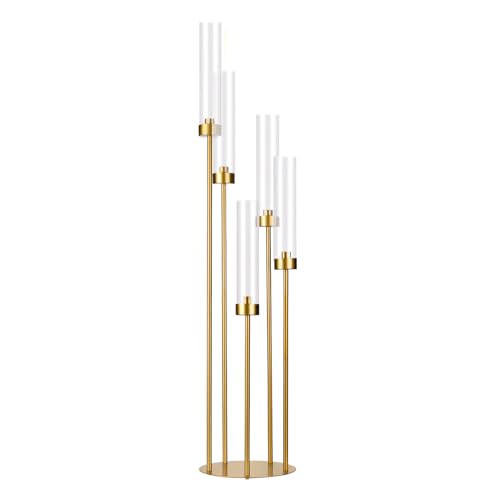 VINCIGANT 5 Arms Candelabra Centrepieces with Acrylic Lampshade 39.4 Tall Candle Holders for Wedding Table Party Proposal Home Events Decoration Fit for LED Candles