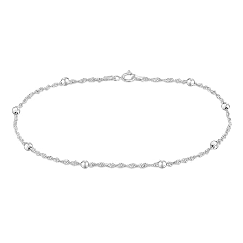 925 Sterling Silver Adjustable Beaded Station Chain Anklet