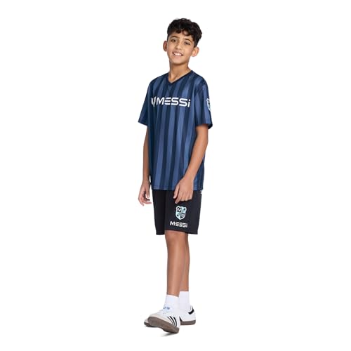 Image of Messi Boys' Lifestyle Short Sleeve Top, Loose-fit V-Neck Shirt with Logo, Comfortable