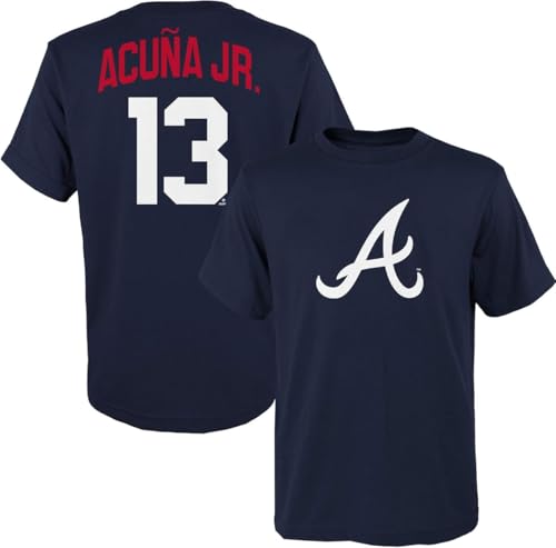 Ronald Acuna Jr. Atlanta Braves MLB Kids Youth 8-20 Official Navy Player Name & Number T-Shirt (US Numeric 14 16 Regular Ronald Acuna Jr. Atlanta Braves Navy)