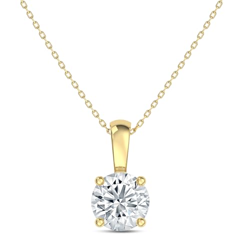 EternalDia IGI Certified 0.25Ct-3.00 Carat Diamond Color/Clarity F-VS2, 14K Gold 4 Prong Set Round-cut Lab Grown Diamond Solitaire Necklace Pendant Chain