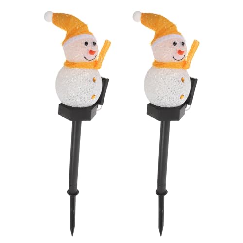 Lampe solaire de jardin sans câble décoration Noël bonhomme de neige économique plastique noir 2pcs