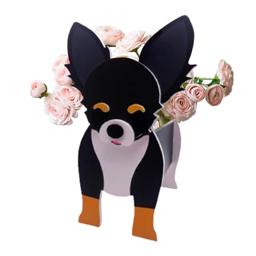 Macetero para perros Chihuahua Macetero Chihuahua Macetero - Maceta única para perros, linda maceta para perros Chihuahua en y negro para interiores y exteriores