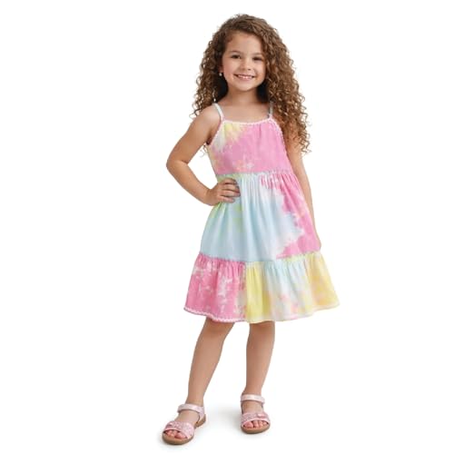 Image of The Magic Wand Kids Girls Printed Casual Dresses, Knee Length Singlet Strap Fit & Flared Cotton Once Piece Stylish Frocks for Summer Season