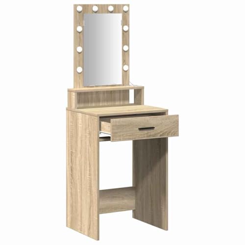 Cómoda con espejo y luces Mangloder tocador cosmético con espacio de almacenaje marrón 140 cm 4