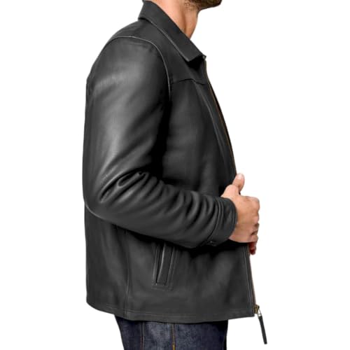 Image of Isaac & David Chicago Men's New Black /Brown Lambskin Leather Classic Open Bottom Jacket Motorcycle Vintage Racing Jacket