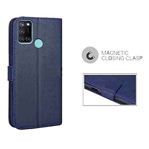 Image of Inside Rubber TPU with Card Pockets Magnetic Closure Protection Compatible with Realme C17, RMX2101 (Blue)