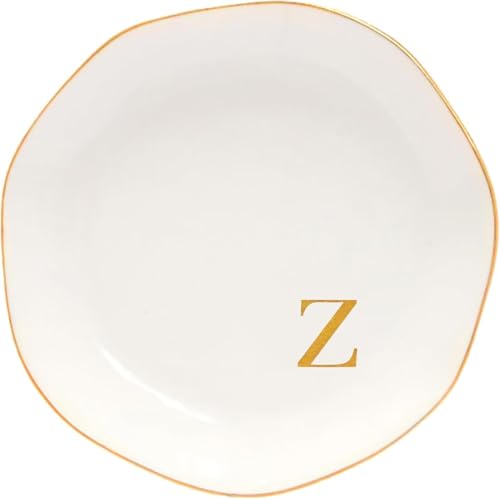 Image of Ceramic Jewelry Tray Initial Ring Dish Personalized L-Monogrammed Engagement Wedding Gifts, for Birthday Mother's Day Christmas for Women, Ceramic White 4.75 inch (Z)