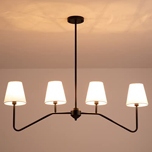 9Mmml 39" 4 Arms Kitchen Island Lighting,4 Lights Dining Room Chandelier,Black Body + Fabric Shade Fixture For Hallway Entryway Foyer Living Room,4 E12 Bulb Included #TOP5