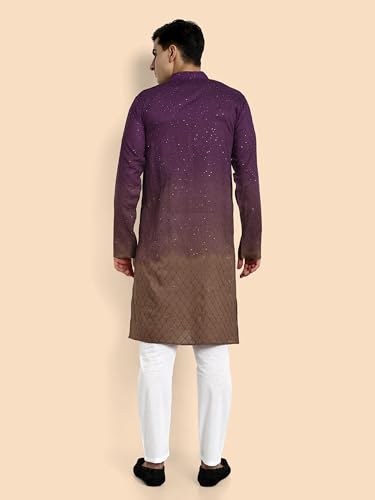 Image of Vardha Men's Cotton Chikankari Embroidered Kurta with Full Sleeves and Knee Length Design and Elegant Sequence Work | Kurta for Men