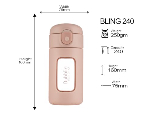 Image of DUBBLIN Glass Water Bottle 240 ml | Wall Fridge Bottle | BPA Free, Lightweight & Durable Glass Bottle | Leakproof Steel Bottle for Office, School & Travel -PINK