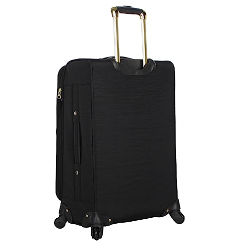 Steve Madden Designer Luggage Collection - Lightweight 24 Inch Expandable Softside Suitcase - Mid-size Rolling 4-Spinner Wheels Checked Bag (Black, 24in)4