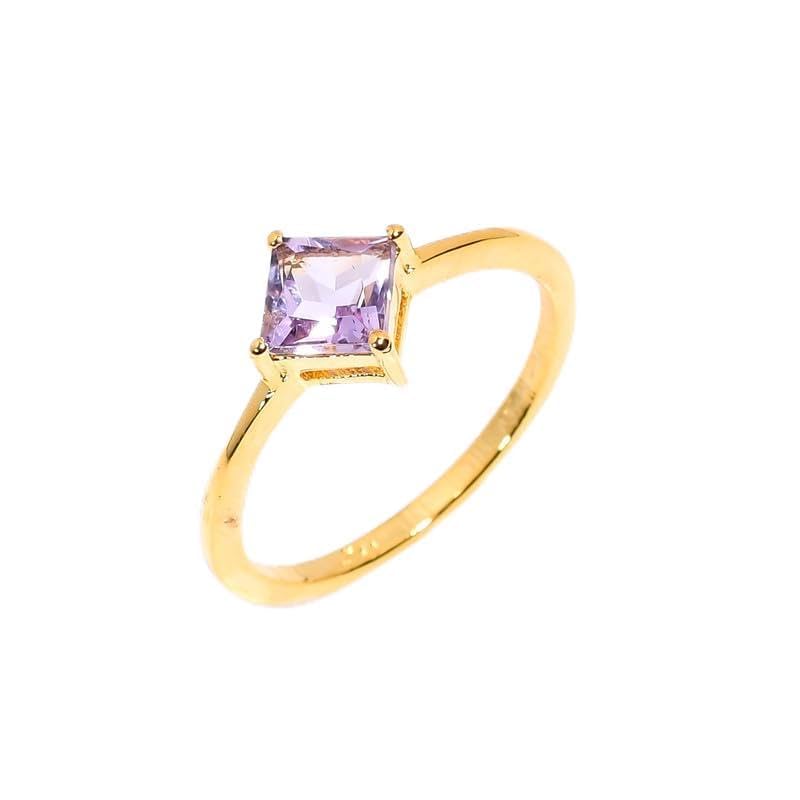 Bague en argent sterling 925 et améthyste rose de forme carrée