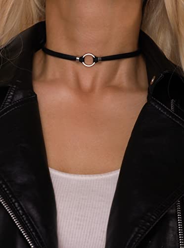 Sacina Goth Hippie O Ring Choker, Black Faux Leather Choker, Halloween Christmas New Year Jewelry Gift For Women2